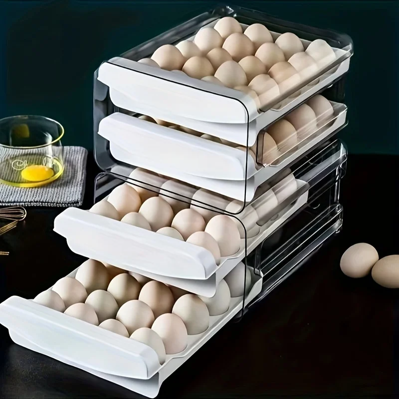 Refrigerator Egg Storagecrisper Drawer Type 40 Household Double Layeregg Tray Kitchen Can Stack Egg Rack Box BoxesBox Organiser.