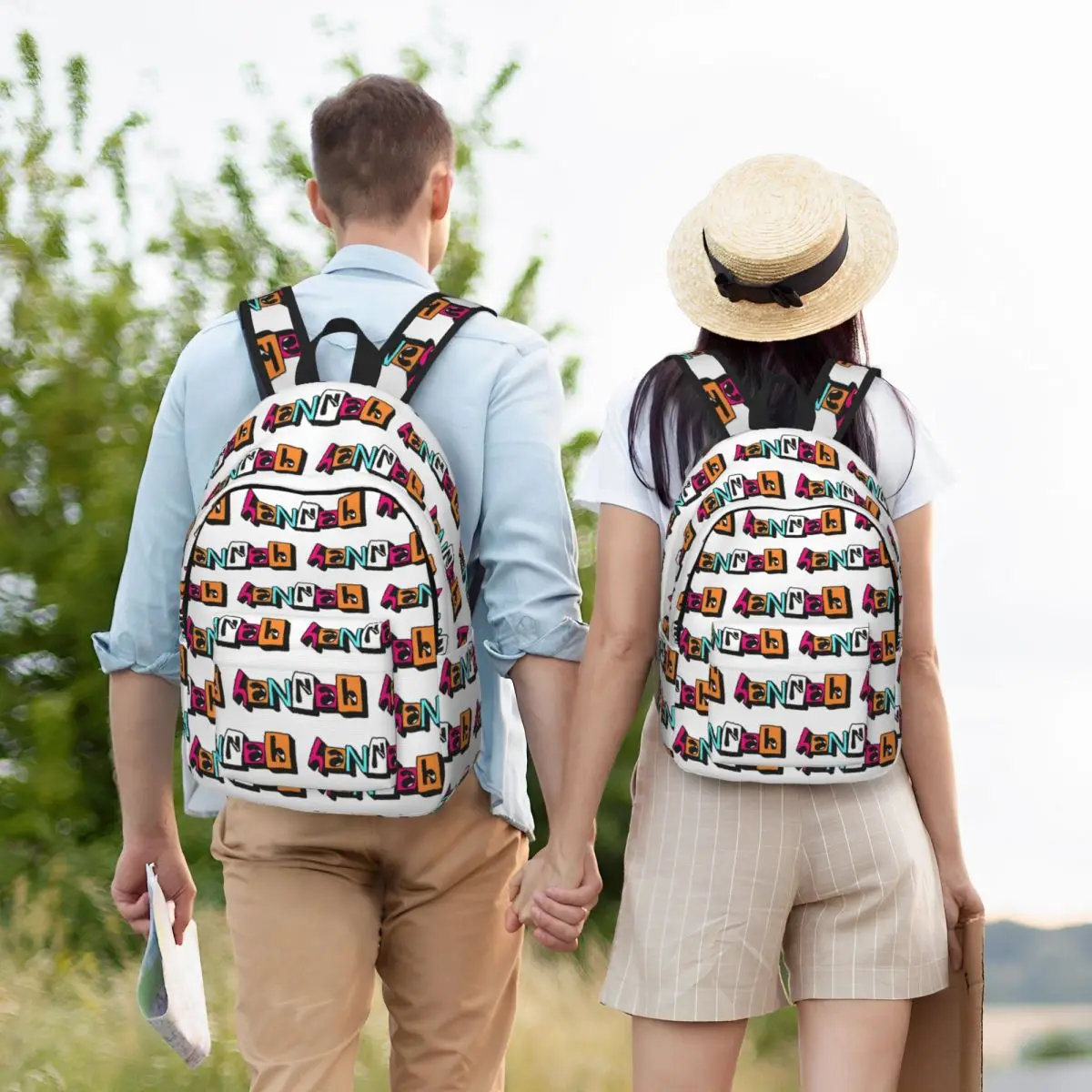 HANNAH Custom Text Birthday Name Student Backpack School Bag Hiking Travel Daypack for Men Women Fashion Bookbag Shoulder Bags