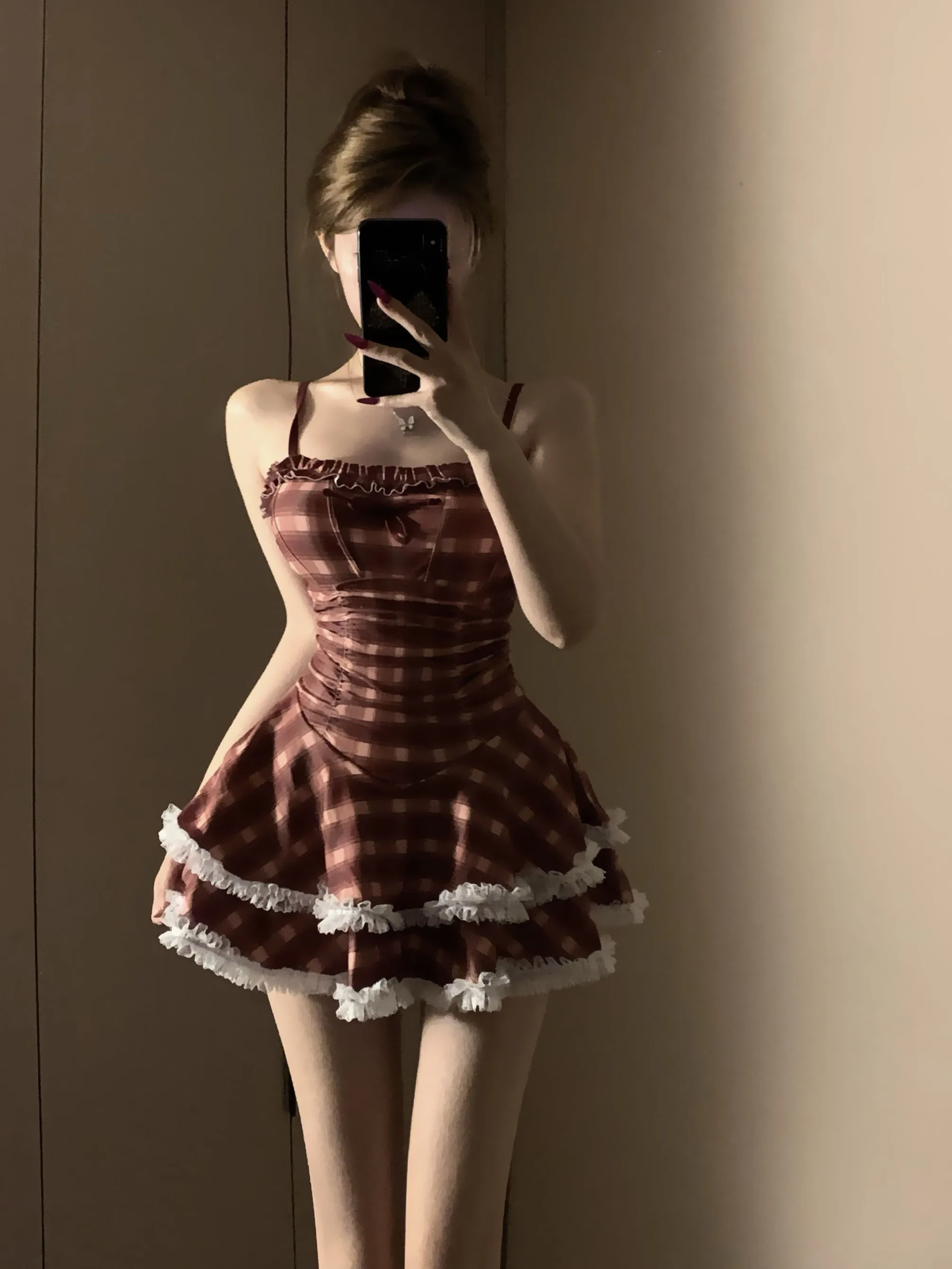 

Original Design One-Piece Swimsuit Women Pure Desire Small Chest Conservative Slimming Plaid Knot Island Vaion H...