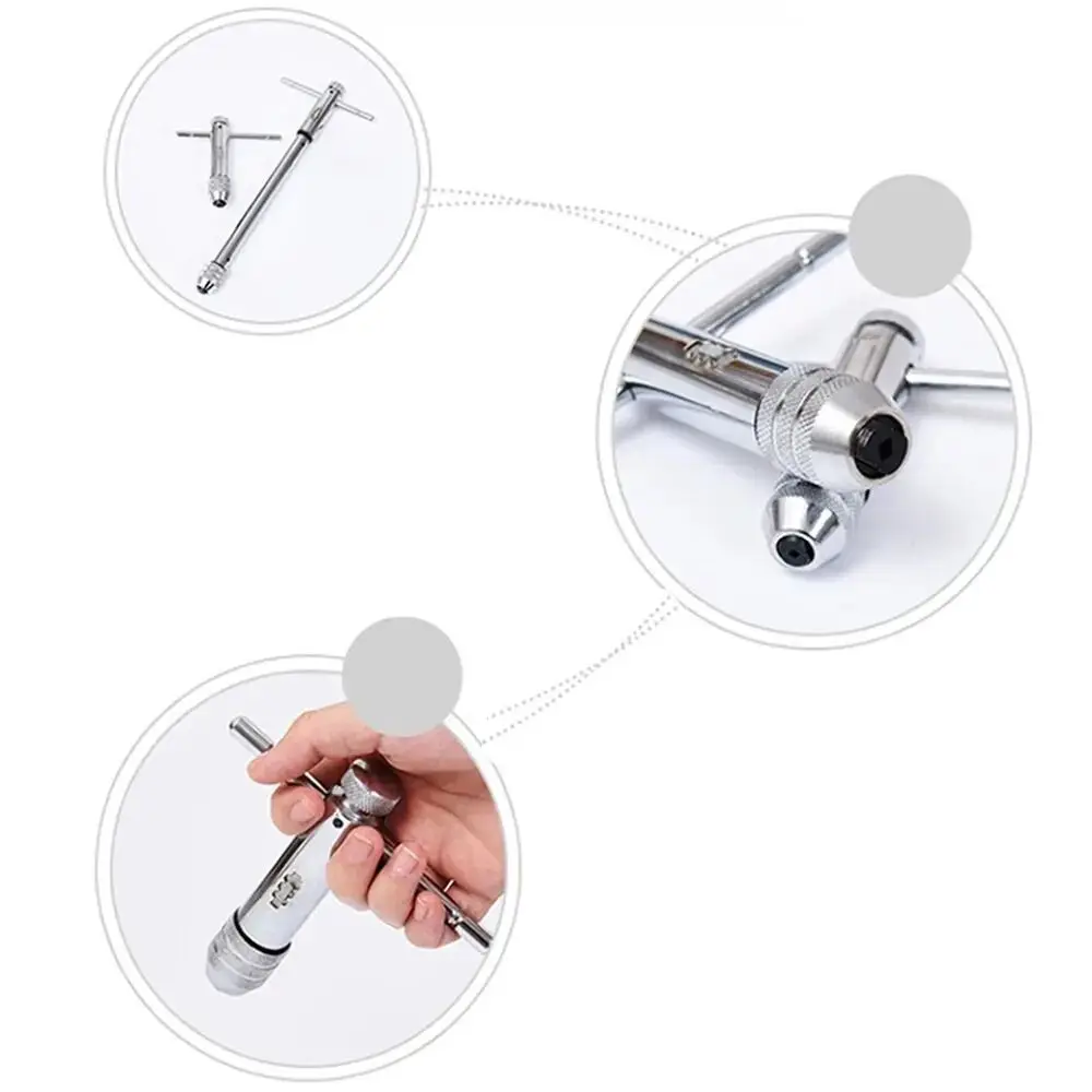 

1 шт. новый ключ для метчика M3-8 M5-12, регулируемая наружная резьба, Т-образная ручка, храповой ключ, удлиненная метрическая вилка, держатель для метчика, ручной инструмент