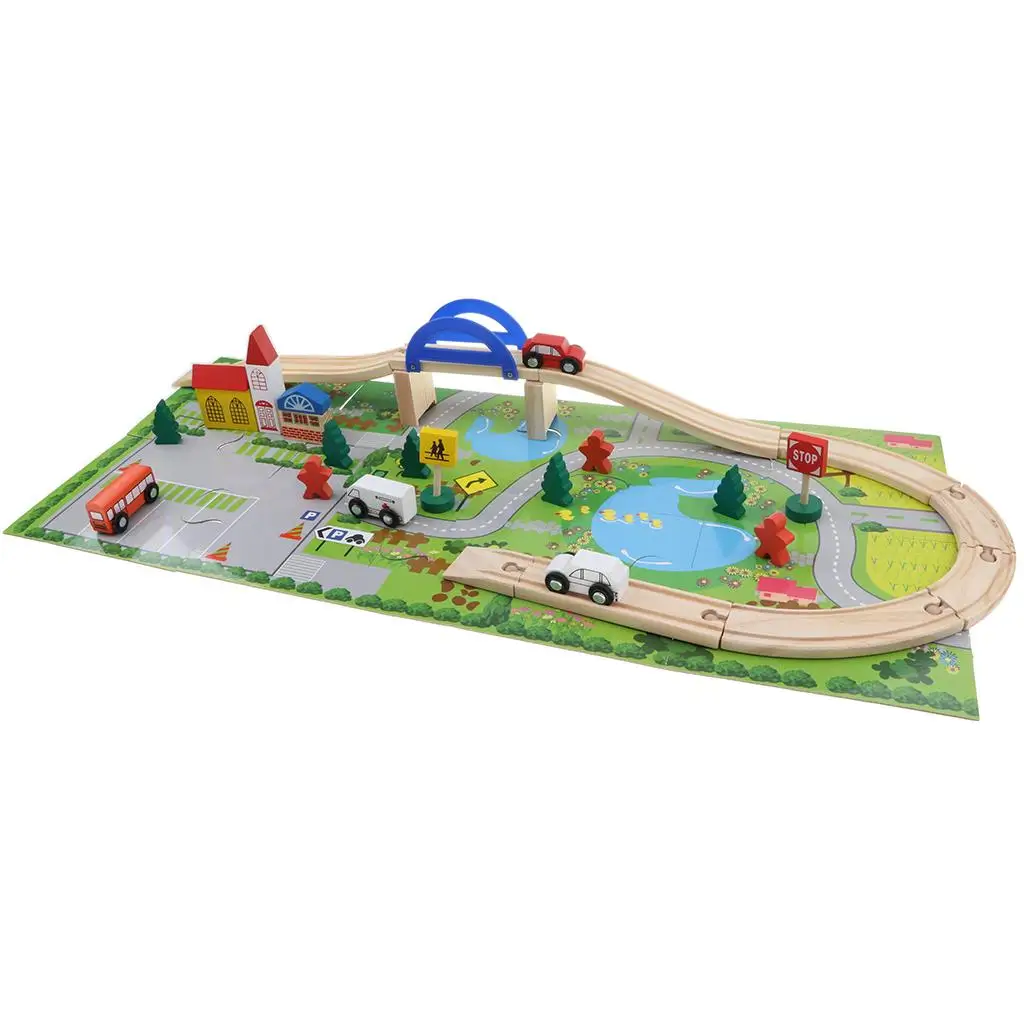 Transportation Toy Set, 40 Building Blocks + Floor Jigsaw Puzzle