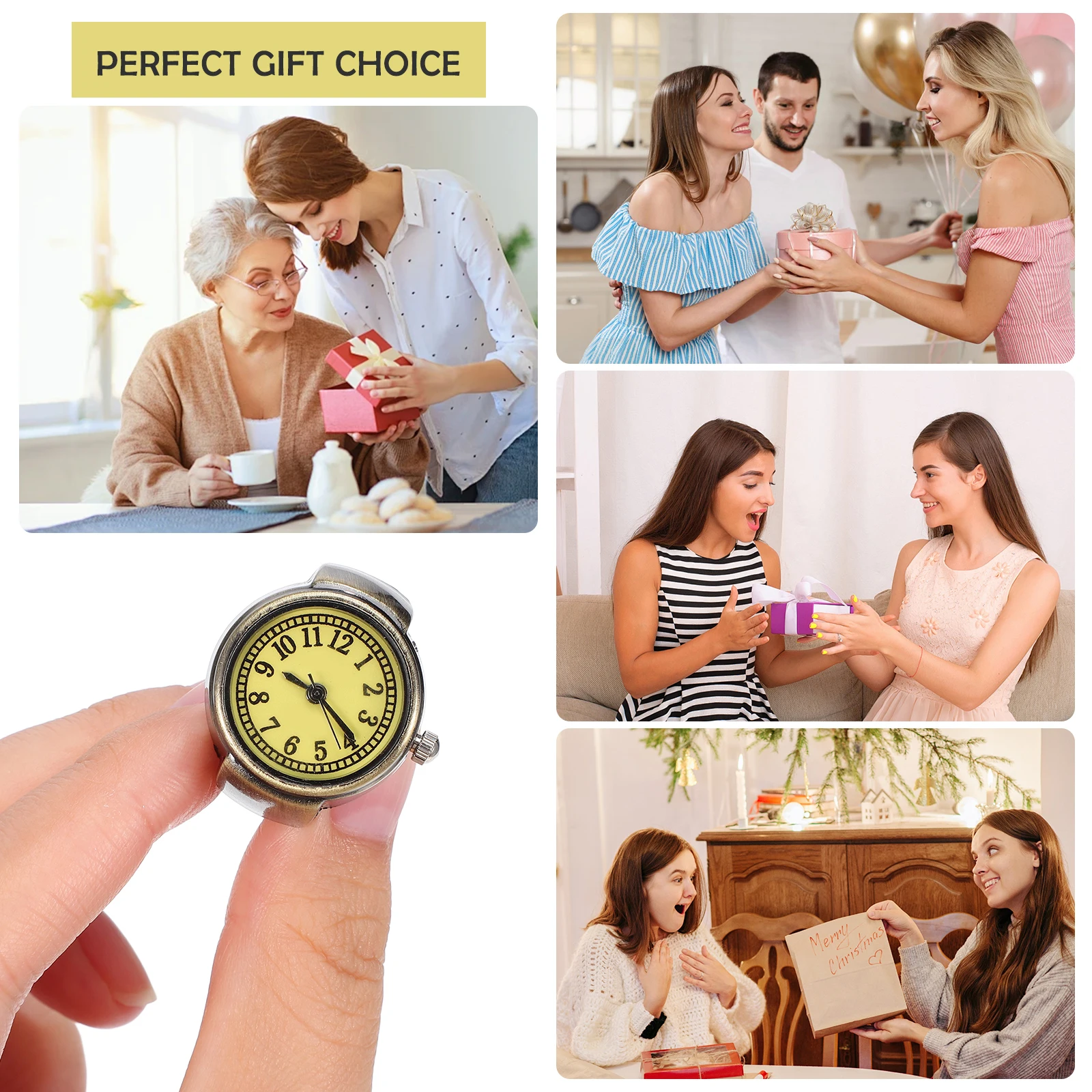 

2Pcs Retro Finger Ring Watches Vintage Quartz Round Dial Watch Small Mini Watch for Women Men Fashion Finger Watches