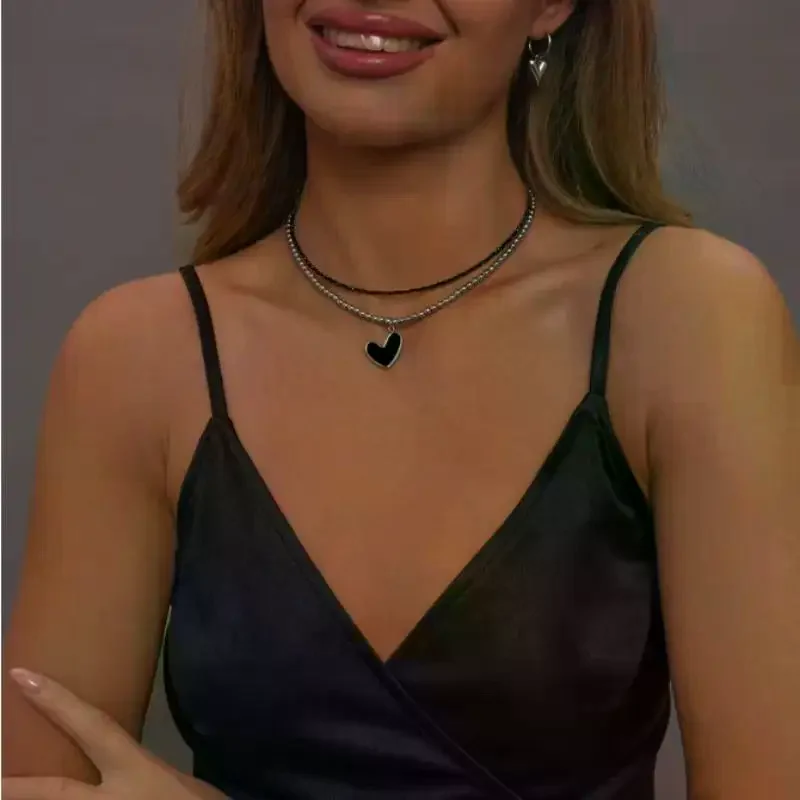 Choker Necklaces Heart Pendant Chain Jewellery Women Чокер Glass Multilayer Neck Collier Femme Cadenas Para Mujer For Girls