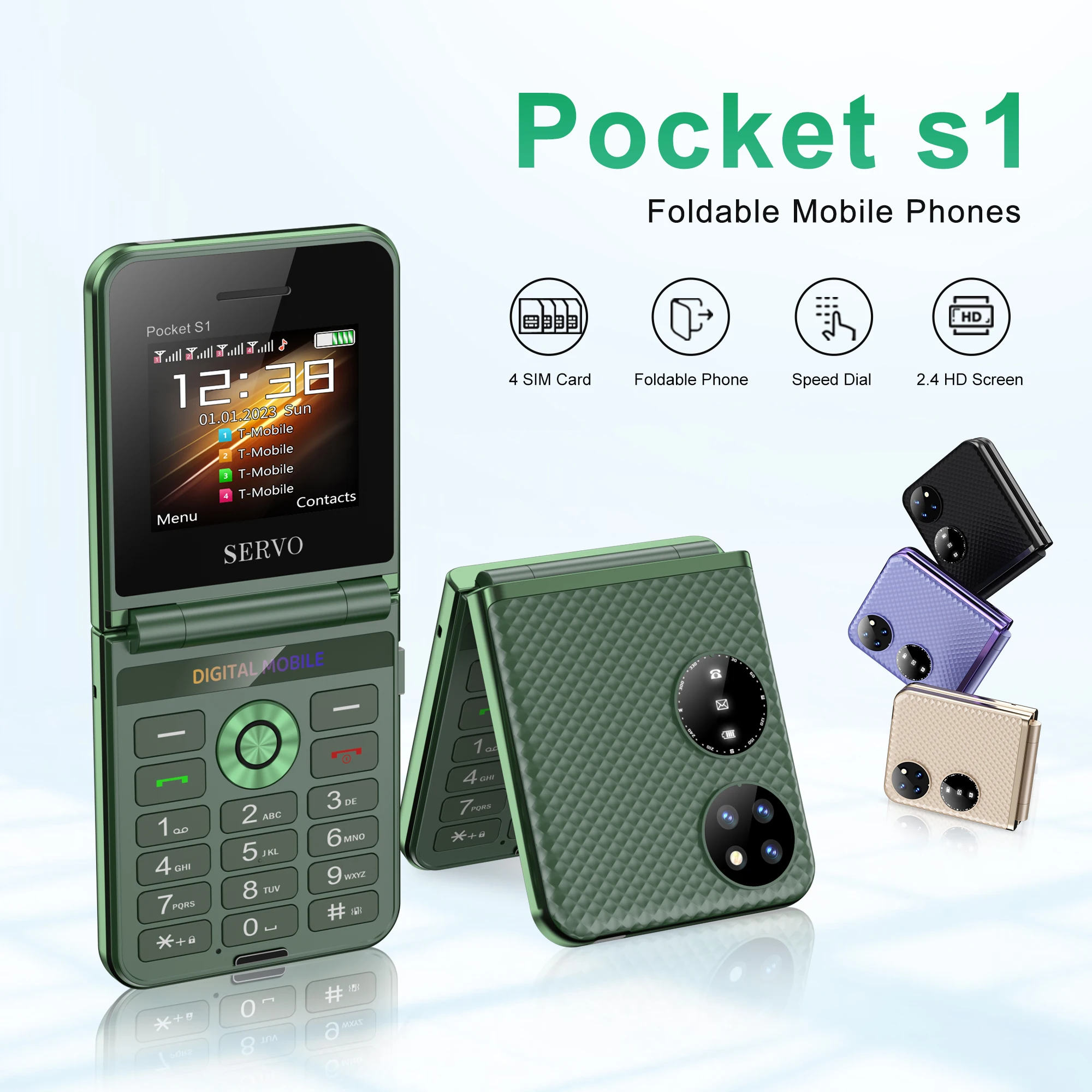 SERVO Pocket S1 4 SIM Standby Flip Mobile Phone 2.4