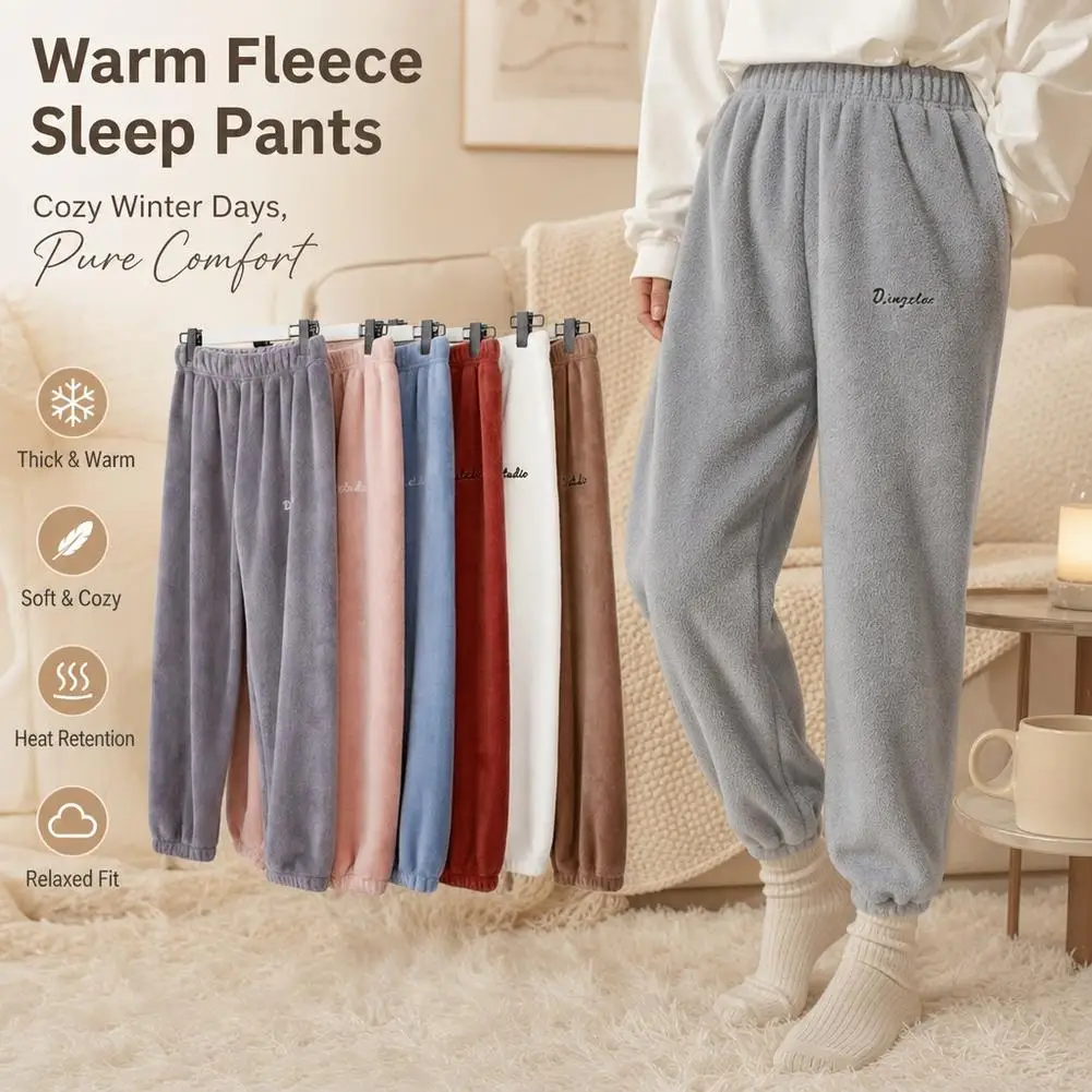 Soft Women Plush Pajama Pants Warm Fleece Lined Lounge Bottoms Comfortable Elastic Waist Warm Home Sleepwear for Home Outdoor