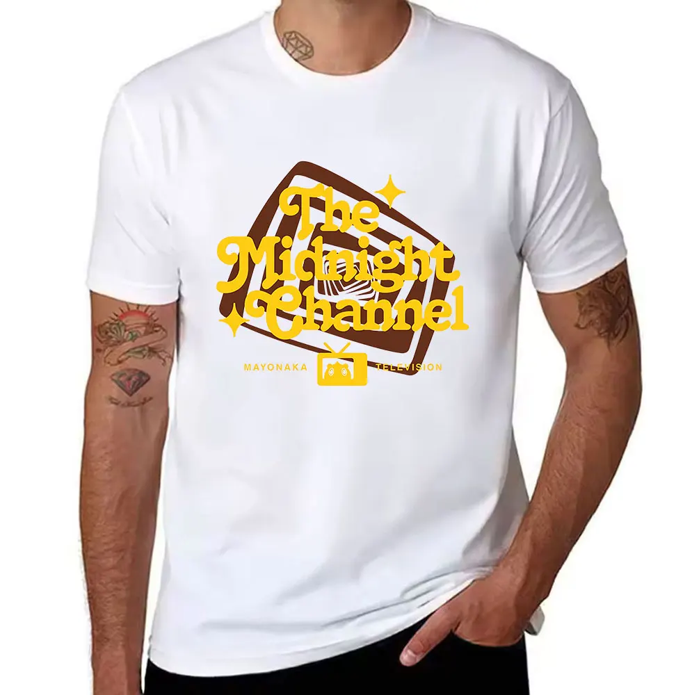 Men's Pure Cotton T-Shirt The Midnight Channel Mayonaka Television Print Casual Crewneck Tee