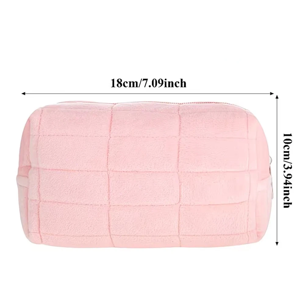 3-Piece Plush Makeup Bag Set, Checkered Makeup Bag, Large-Capacity Zippered Travel Toiletry Bag, Portable Multifunctional Storag