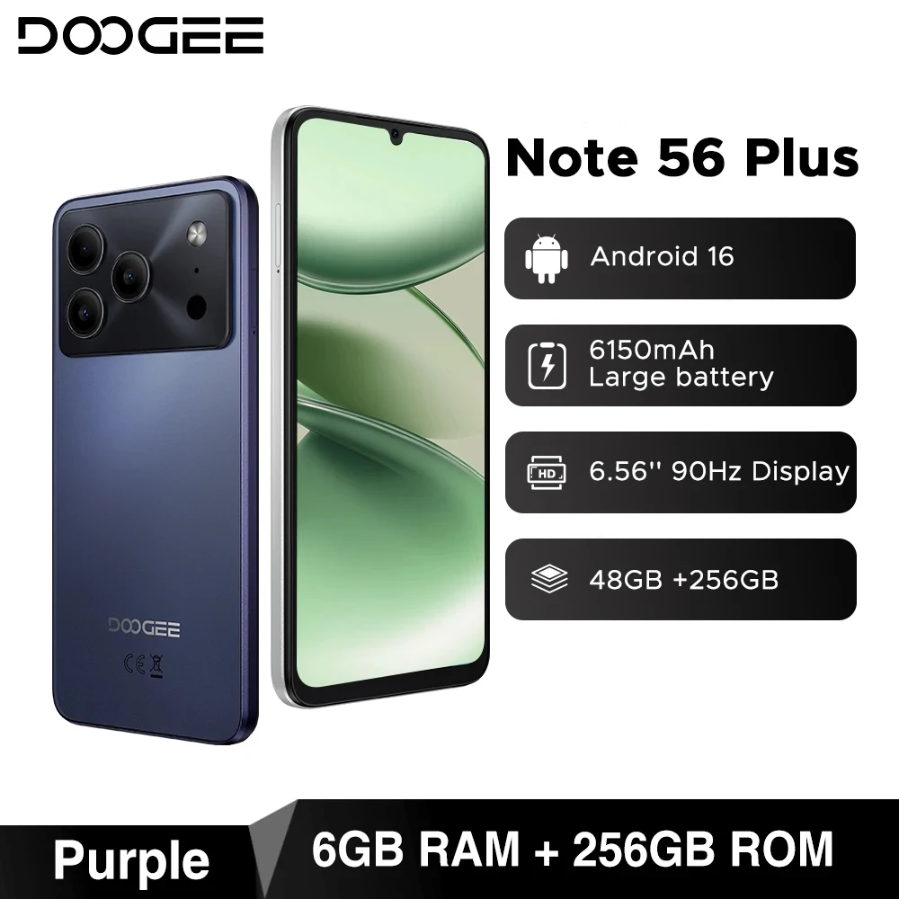 Global Version DOOGEE Note56 Plus Android 16 Smartphone 48GB+256GB