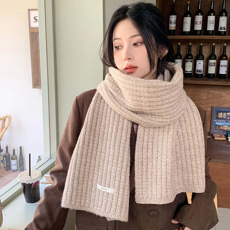 

Осенне-зимний новый однотонный вязаный шарф для пары2025, модный утолщенный теплый морозостойкий универсальный шарф в корейском стиле