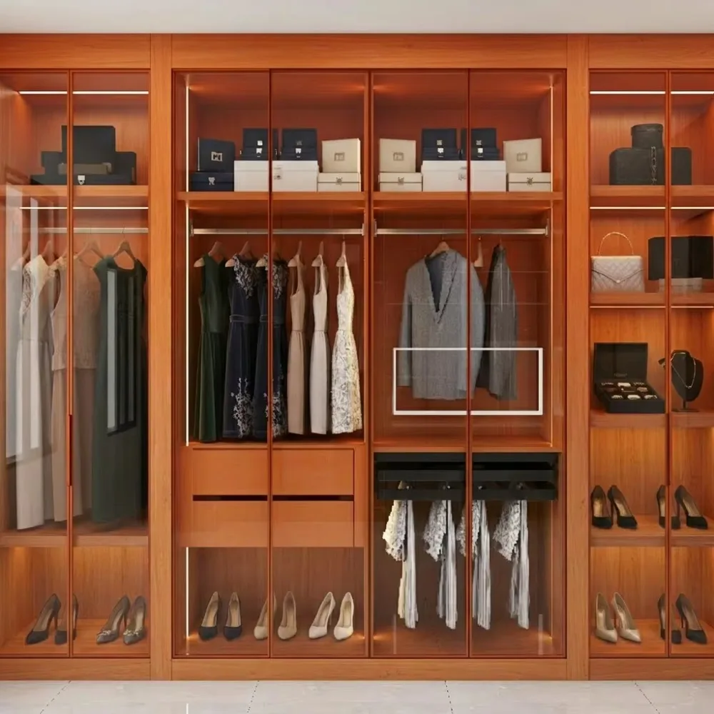 Custom Modern Minimalist Custom Wood Wardrobe for Bedroom Villa or Walk-In Closet Bedroom Furniture