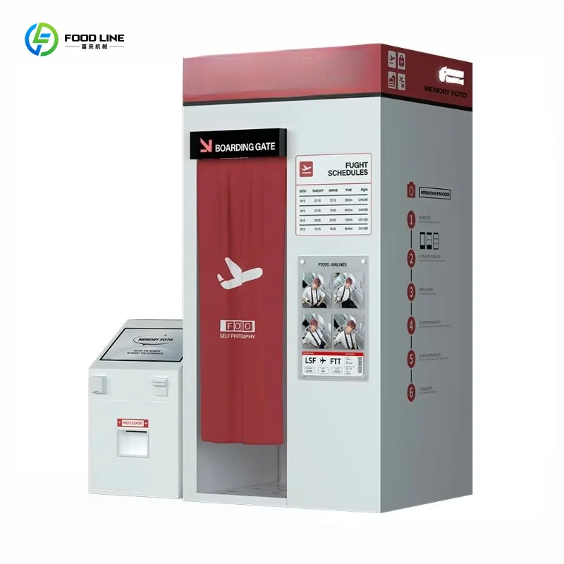 Customized Elevated High Angle Photo Booth Custom Airport Scene Self Service Device With Printing Camera