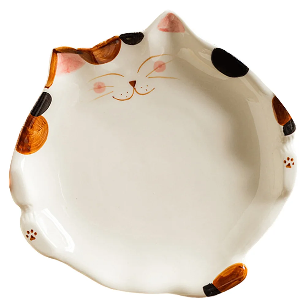 

Small Ceramic Cat Plate Appetizer Dessert Salad Snack Serving Dish Cute Animal Design for Party Breakfast Dinner Tableware