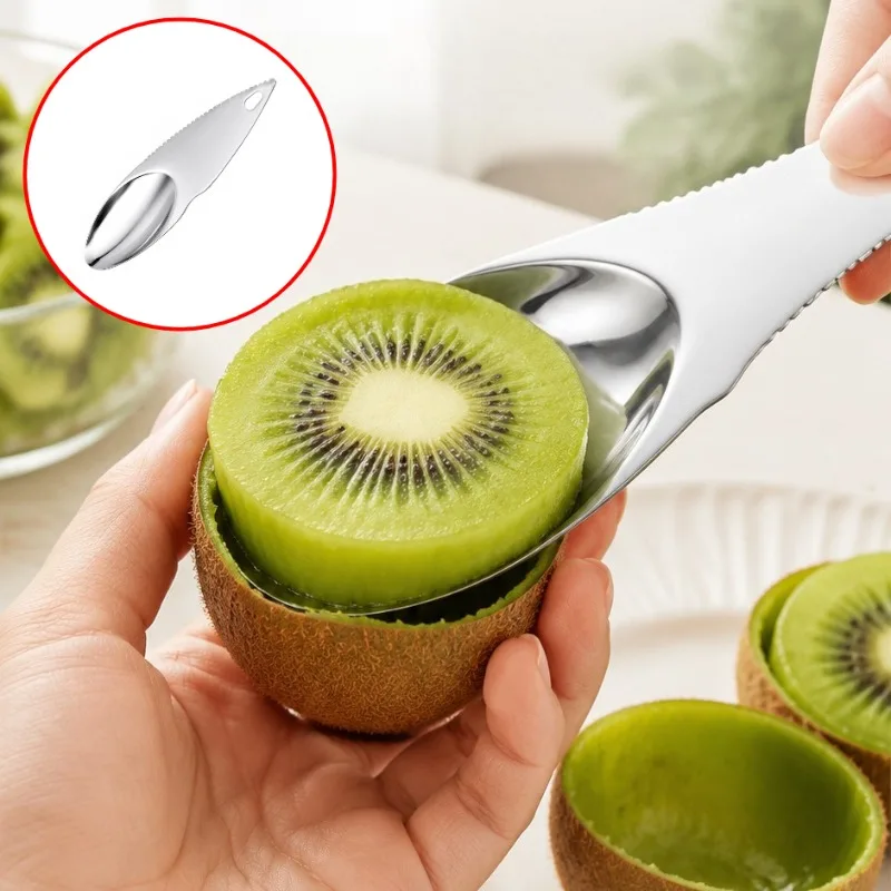 Stainless‑Steel Kiwi Fruit Peeler Scooper 2‑in‑1 Serrated‑Edge Cutter Spoon for Peeling Scooping Pulp Multifunctional Fruit Tool