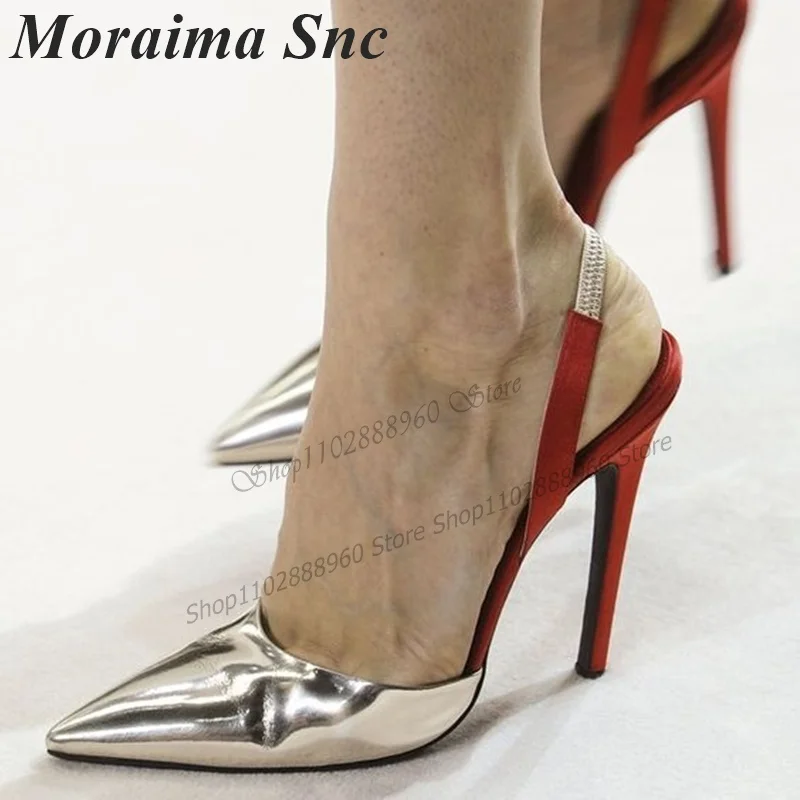 

Mixed Color Metallic Leather Elegant Style Sandals Thin High Heel Women Shoes Back Strap Pointed Toe 2023 Zapatos Para Mujere