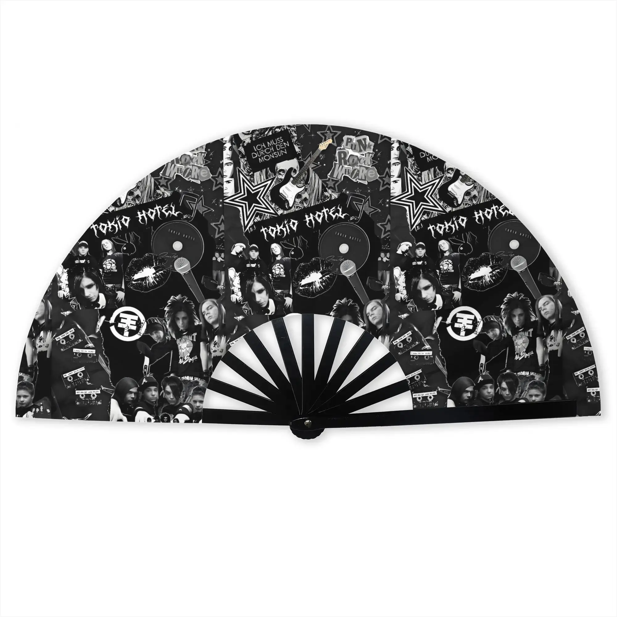 Vintage T-Tokios H-Hotels Portable Pocket Fan Travel Punk Rock  Folding Fan Chinese Dance Cooling Handheld Fans