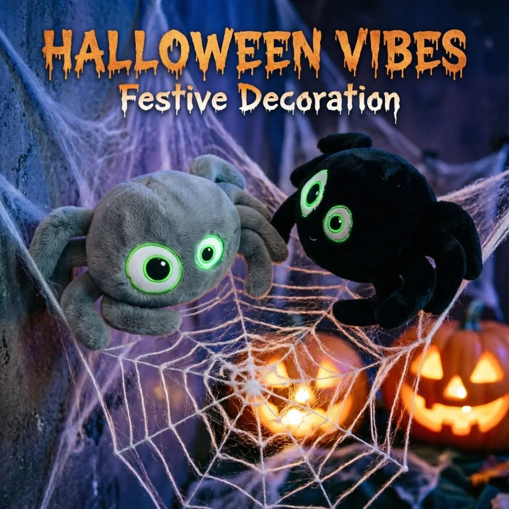 Big Eye Spider Plush Doll Stuffed Plush Toy Cute Halloween Plushie for Kids Birthday Christmas Party Haunted House Gift