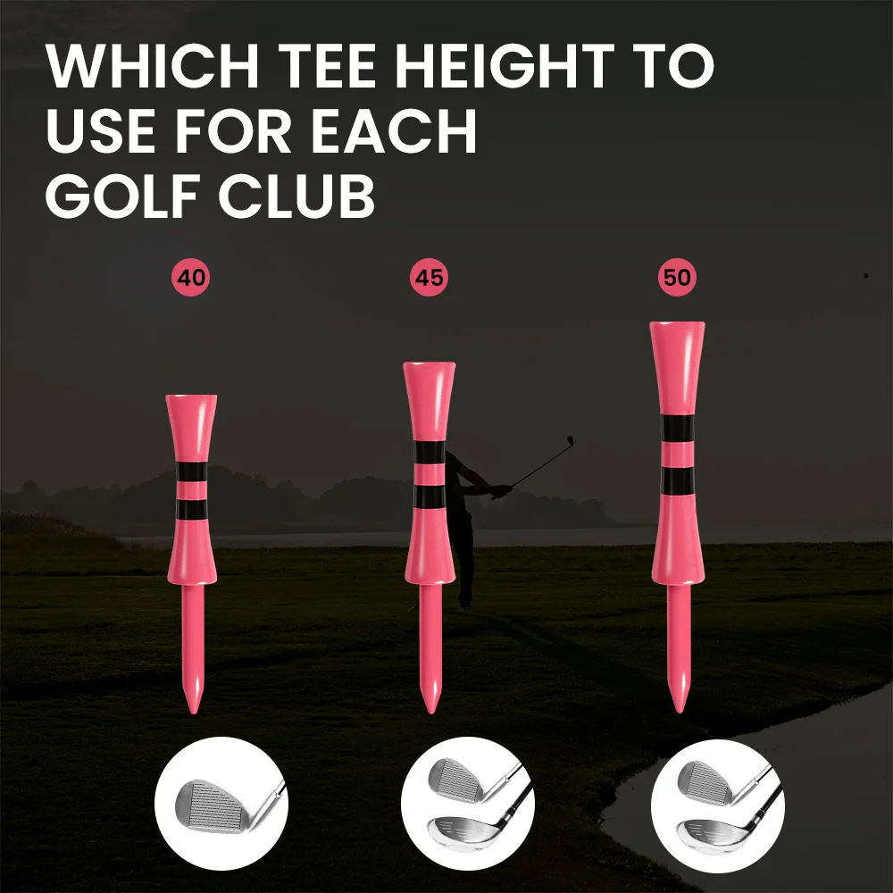 Golf-Tees aus Holz, 50er-Pack, leuchtend rosa, 40/45/50 mm, mit Stufen-Design für hohe Sichtbarkeit und gleichmäßige Höhe – Detail 2