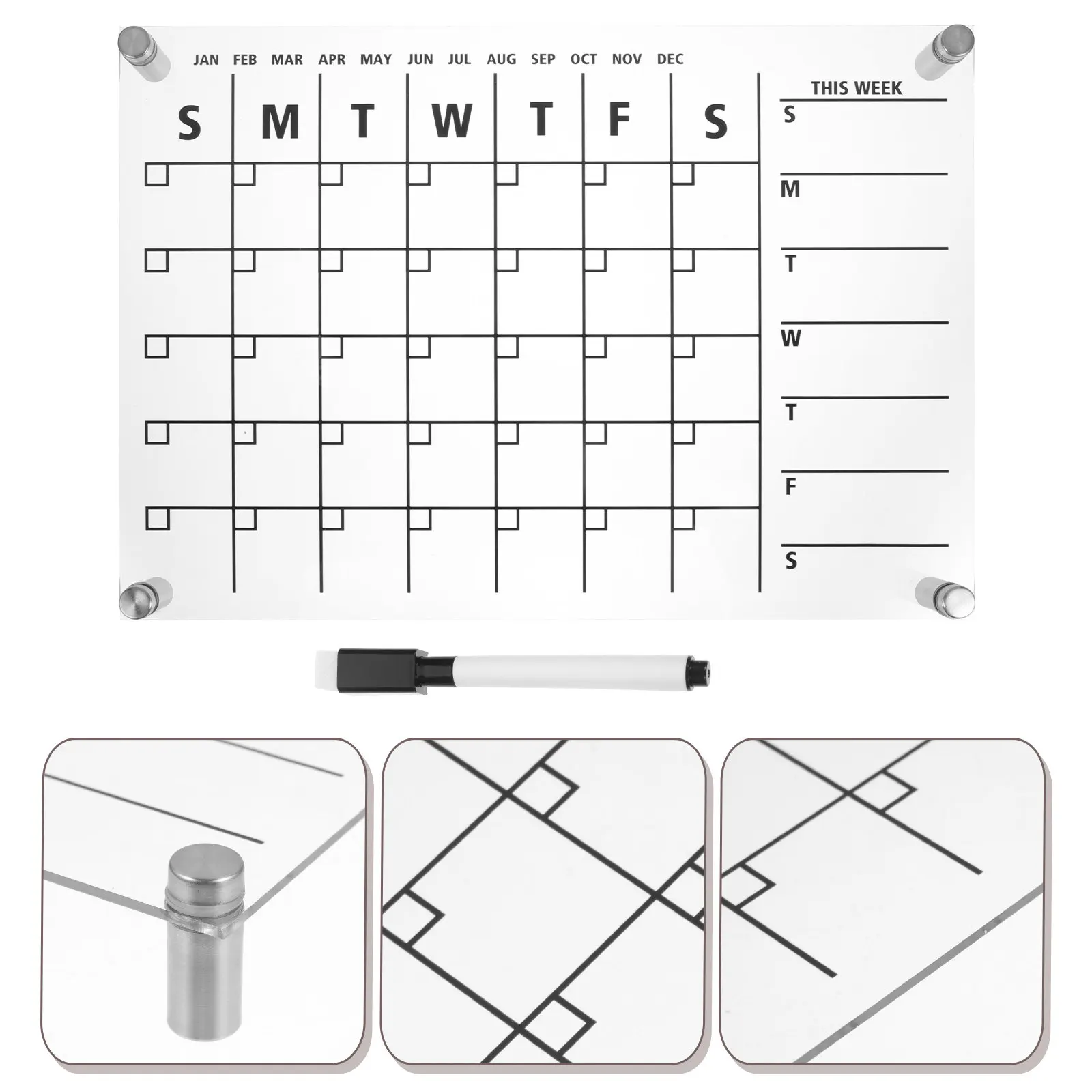 1Set Transparent Acrylic Dry Erase Board Weekly Message Planner for Kitchen Office Desk Fridge Wall Party Wedding Birthday
