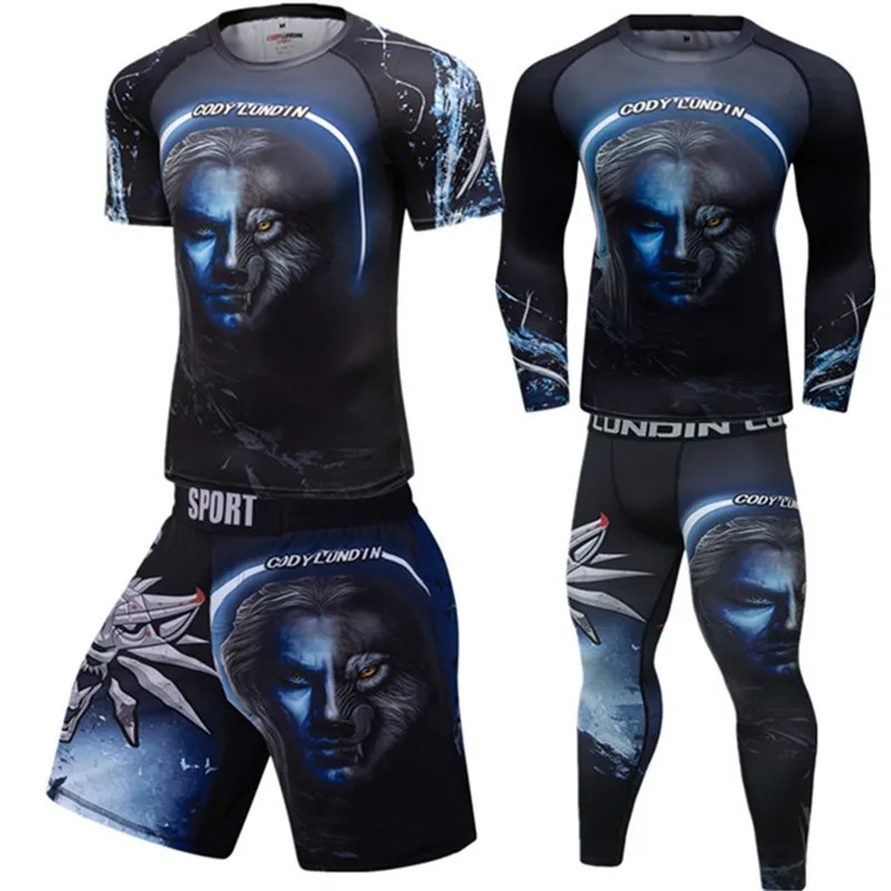 

Men's Muay Thai Men MMA Kickboxing Sport Suit MMA BJJ Rashguard GYM T Shirts Rash Guard Fitness Tracksuit Boxing Jersey Set 15