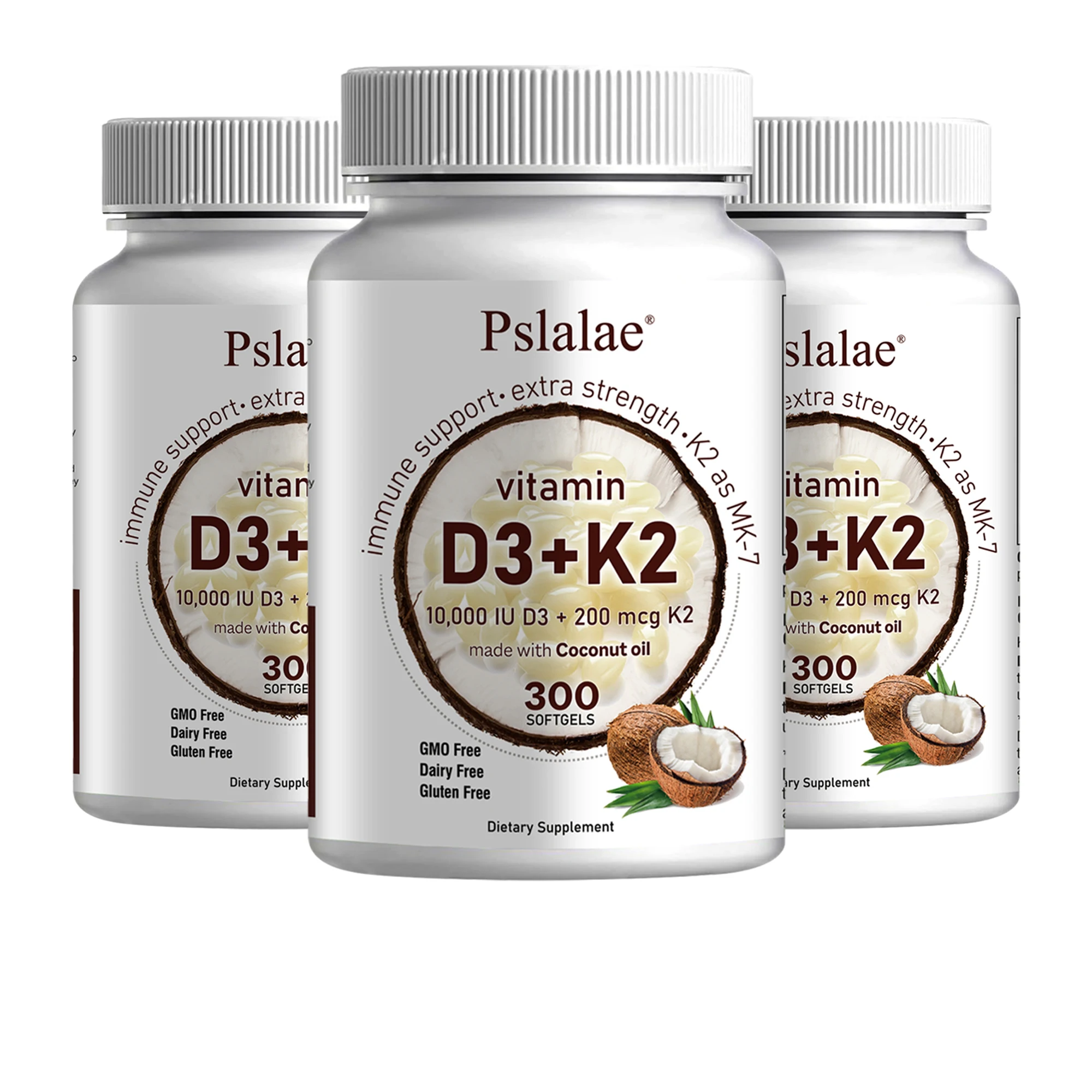 2-in-1 Vitamin D3 K2 Supplement Softgel, 10000 IU VIT D3 + 200 MCG Vitamin K2, Aiding in Calcium Absorption, (300 Pcs)