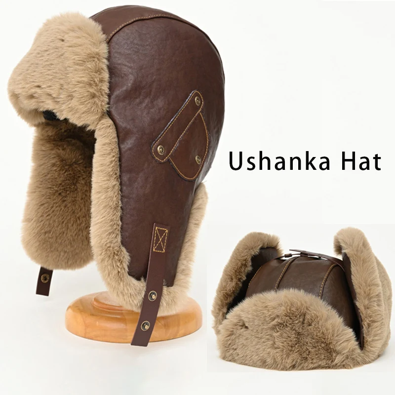 

Скандинавская роскошная ретро-шапка из искусственной кожи, толстая аутентичная шляпа-ушанка, откидная шляпа-ушанка, мужская мотоциклетная шапка-траппер, женская шляпа-авиатор Ca