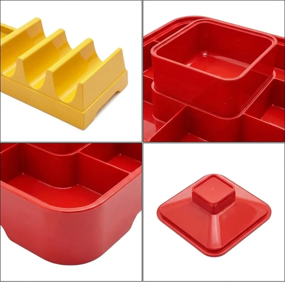 Organized Taco Serving Solution with Plastic Divided Base Tray and 4 Removable Tortilla Racks for Consistent Use