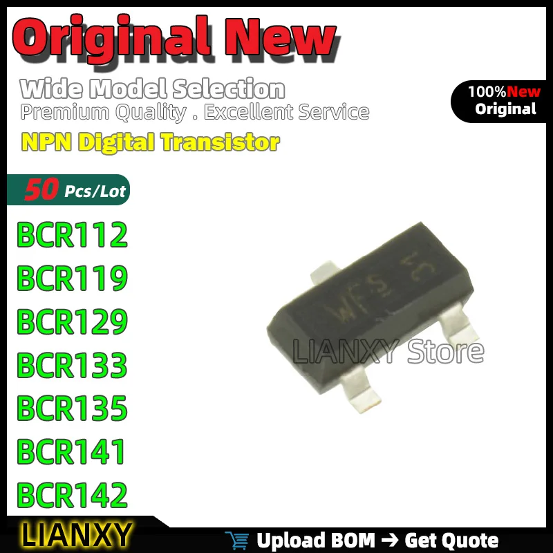 50pcs SOT-23-3 BCR112 BCR119 BCR116 BCR129 BCR133 BCR135 BCR141 BCR142 NPN Digital Transistor New Original