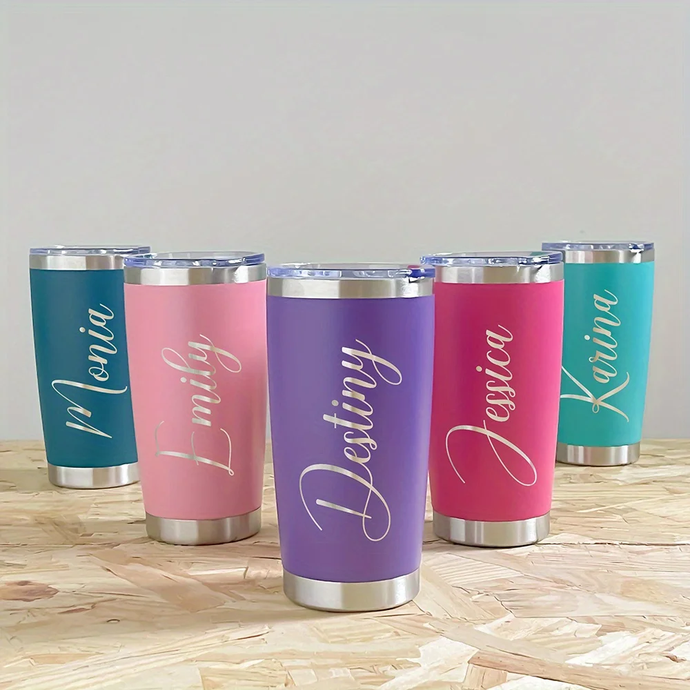 Personalized Name 20oz Stainless Steel Tumbler, Custom Engraved Heart Script Insulated Travel Coffee Cup, Leakproof Car Mug Gift view 3