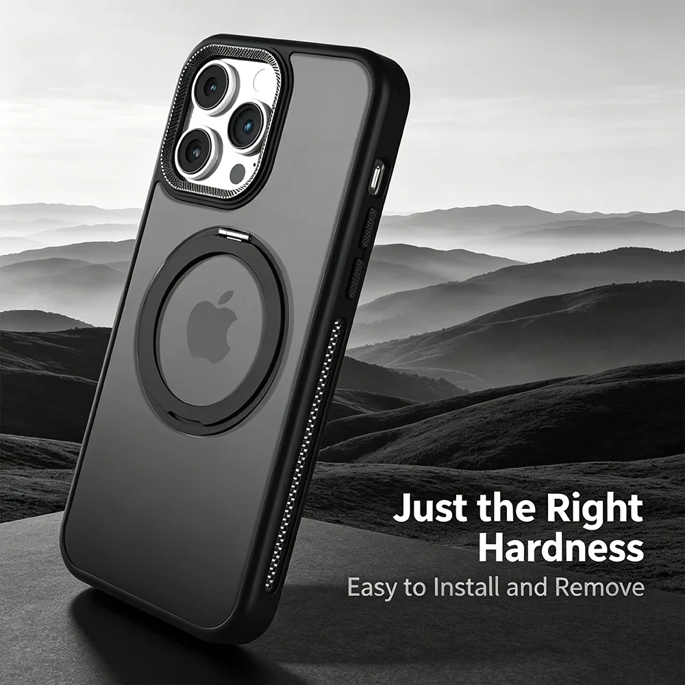 Magnetic phone case with a frosted finish, creative stress-relief gear rotating stand, fits all models from iPhone 11 to 17