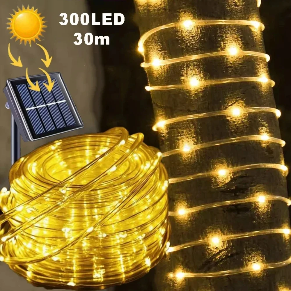 LED Solar Strip Rope Tube Fairy Light Solar Powered Garland String Light Christmas Decor for Outdoor Garden Lawn Tree Yard Fence