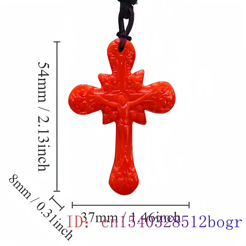 Red Real Jade Cross Pendant Necklace Natural Gifts for Women Chinese Men Stone Accessories Charm Carved Jewelry Fashion