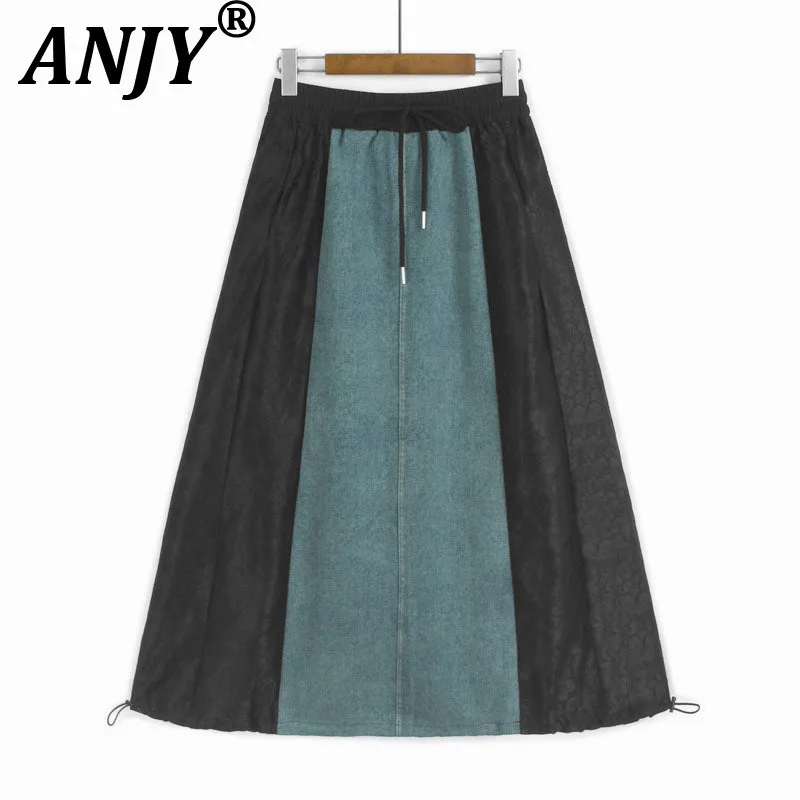 

ANJY, новая летняя женская юбка, кружевная лоскутная джинсовая юбка контрастного цвета, элегантная стильная уличная милая юбка трапециевидной формы с завязками A9320