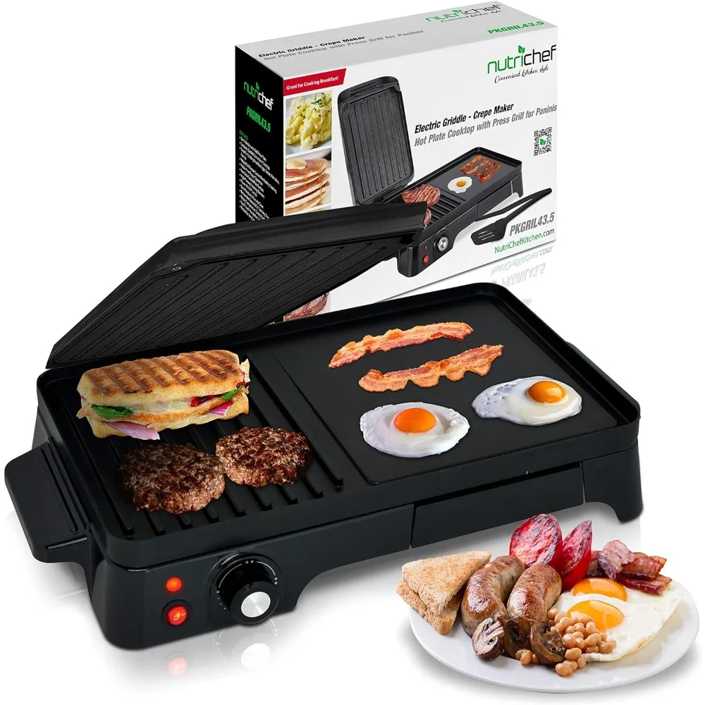 Multiuse Panini Press Grill e Griddle, revestimento antiaderente, controle de temperatura, Sandwich Maker, Sandwich Maker, 2 em 1