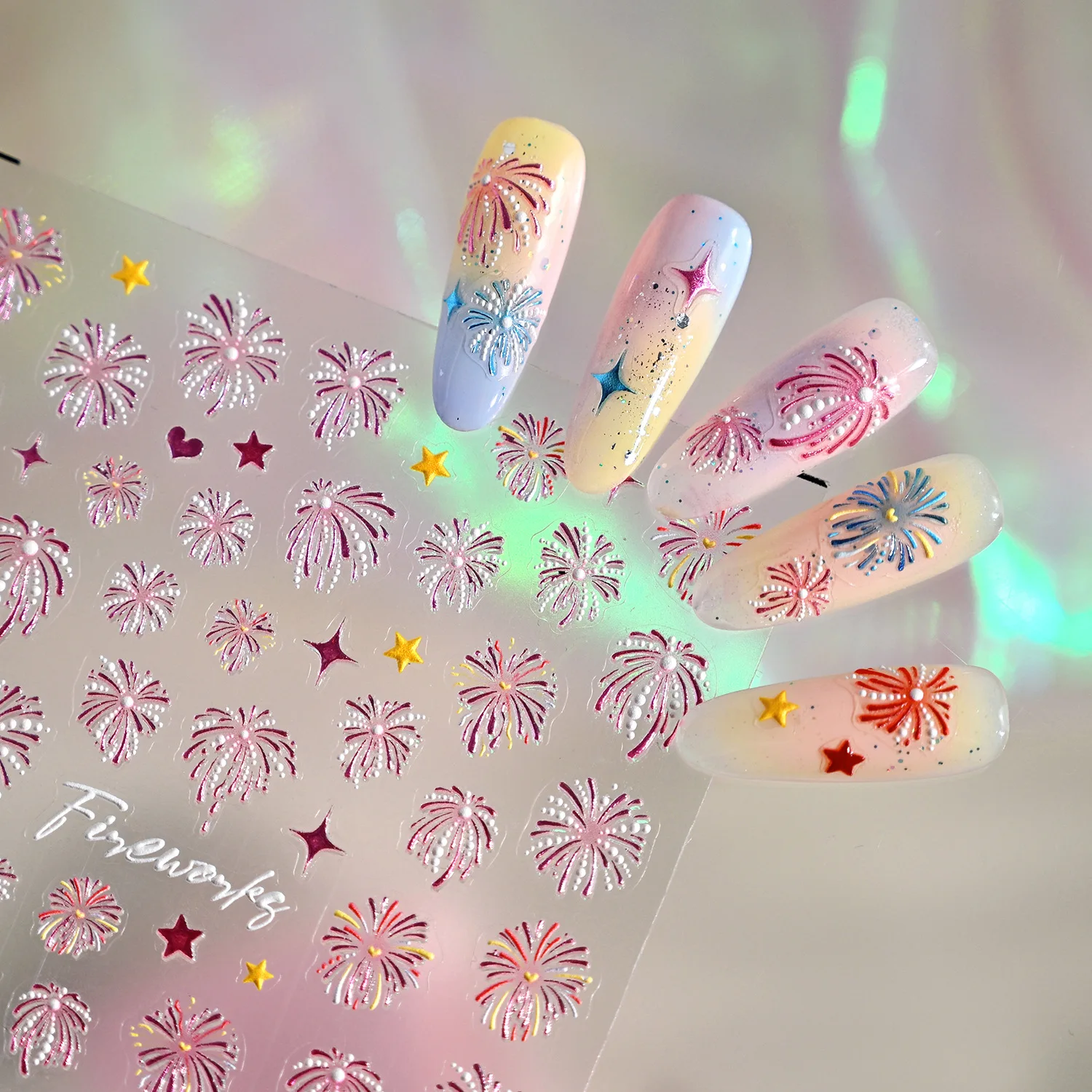 بريق ازدهار الأزرق الألعاب النارية نجوم الحب القلب ثلاثية الأبعاد هلام ذاتية اللصق مسمار الفن ملصقات تألق الملونة مانيكير الشارات