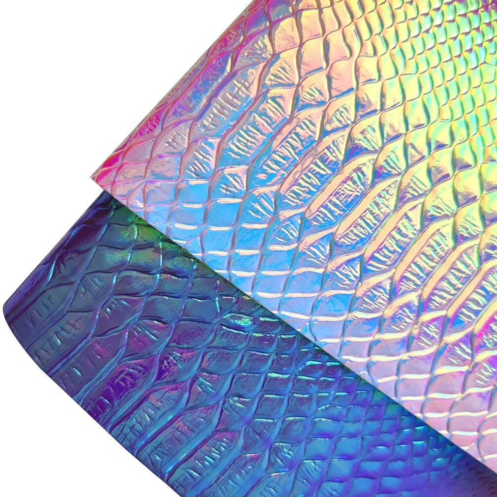 30X135cm Crocodile Skin Texture Embossed Holographic PU Faux Leather Fabric Sheet Roll for Making Bag/Decoration DIY Accessories