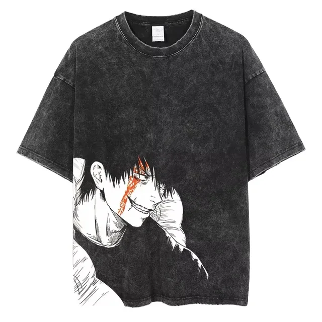Chainsaw Man Aki Hayakawa Metal Font & Fox Devil Vintage Wash Print T Shirt Men 2026 Summer Black Oversized Tee Anime Streetwear