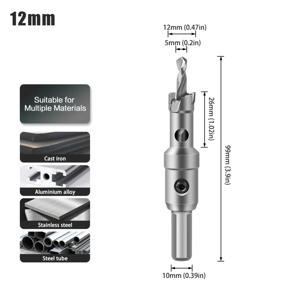 TCT Carbide Tip Hole Saw Cutter Hard Alloy Hole Drill Bit for Stainless Steel Metal 12-21mm Plate Drilling Heavy Duty Saw Kit