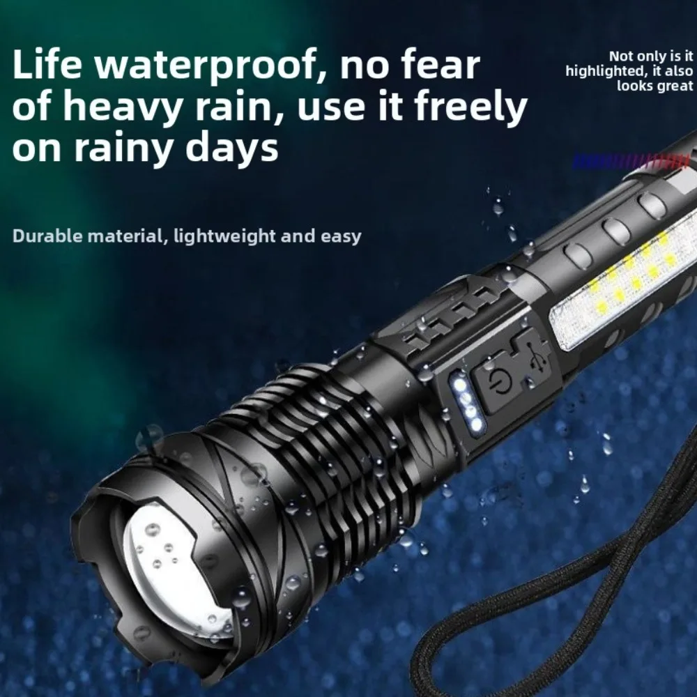 مصباح يدوي P50 تلسكوبي عالي الطاقة - شعلة ليزر فائقة السطوع قابلة لإعادة الشحن مع أوضاع ستروب حمراء وزرقاء