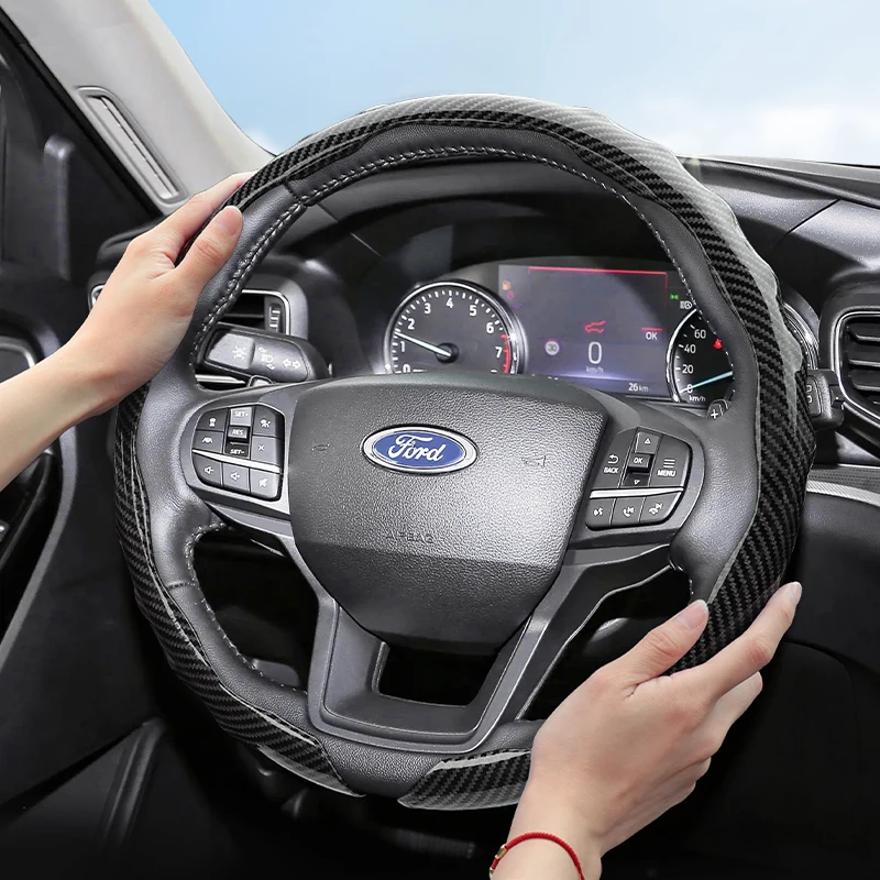 Passend für Ford Carbon Fiber Texture Lenkradbezug mit Snap-On Wave-Shaped Sport Design Focus F-Serie Explorer Kuga Ranger Mustang Mach-E Fiesta Transit Ecosport Bronco Sport Expedition F-150