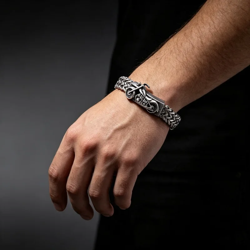 Waterproof Stainless Steel Cross, Motorcycle Charm Bracelet for Men Rock Punk Wristband Jewelry Gift