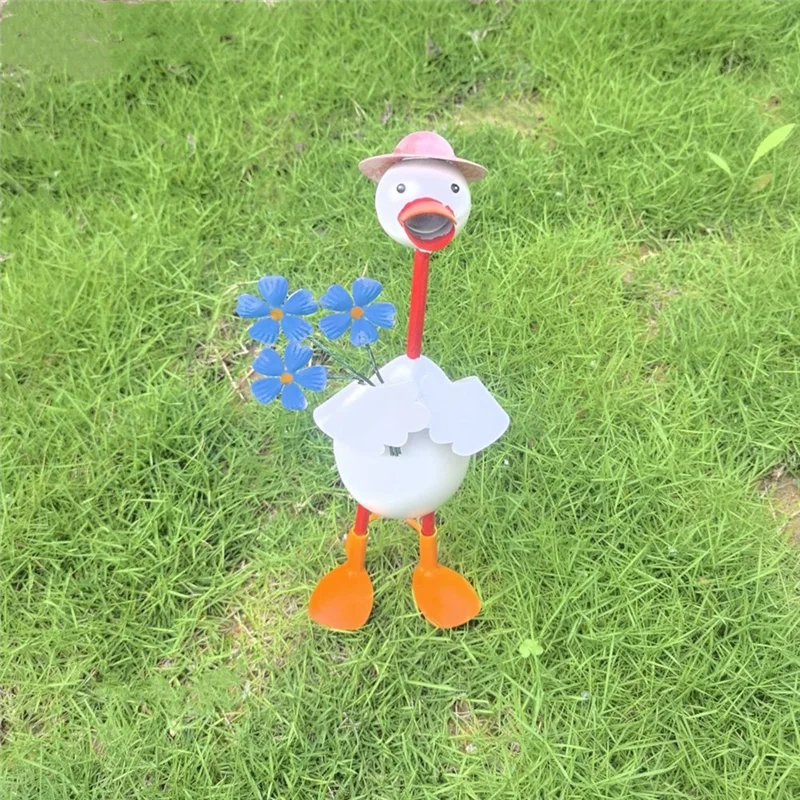 

Статуя садовой утки, железные ремесленные фигурки, стоячий художественный декор с планета-вазой для цветов, защита от атмосферных воздействий для уличной виллы