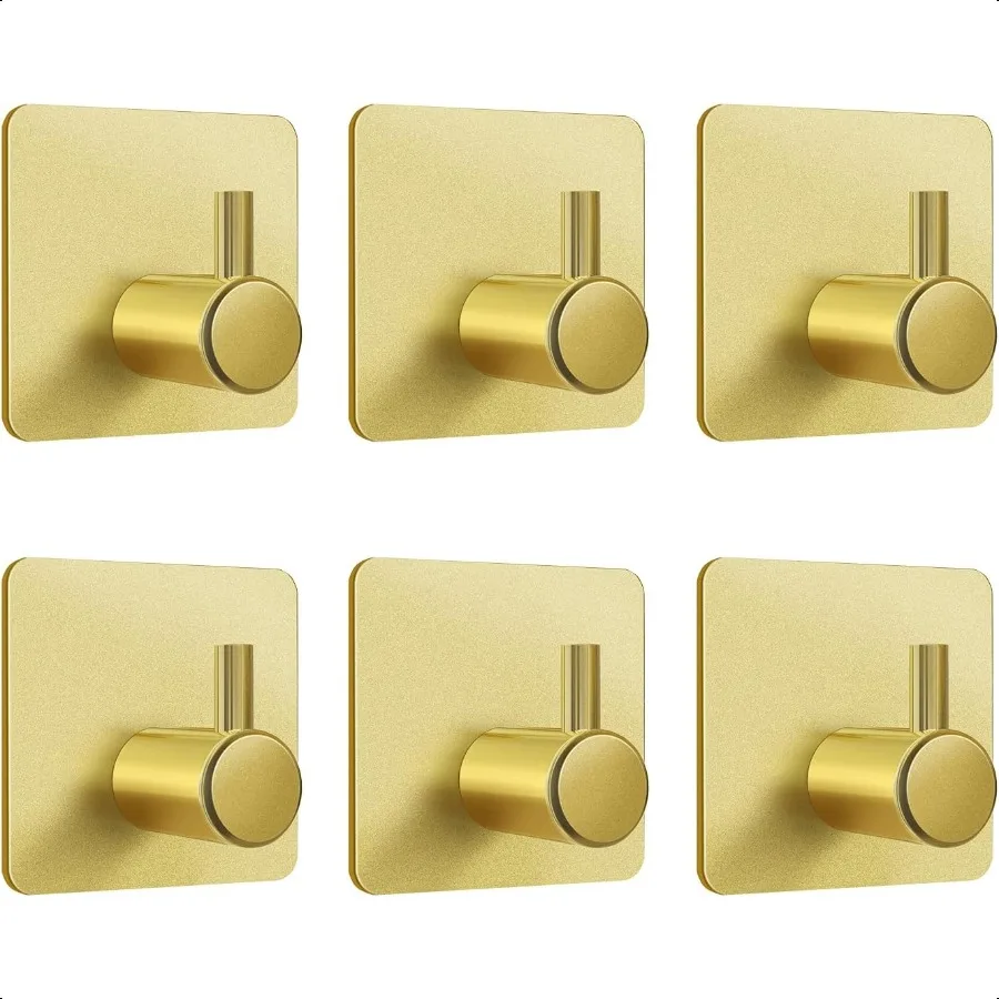 

Gold Adhesive Hooks Heavy Duty Wall Hooks Waterproof Aluminum Hooks for Hanging Coat Hat Towel Robe Key Clothes Towel Hook Wall