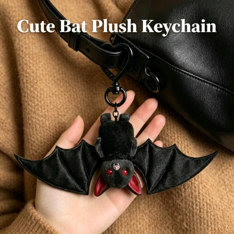 Gothic Transformable Plush Black Bat Keychain Mini Pendant Halloween Bag Charm Cute Toy Decoration for Daily Accessory Matching