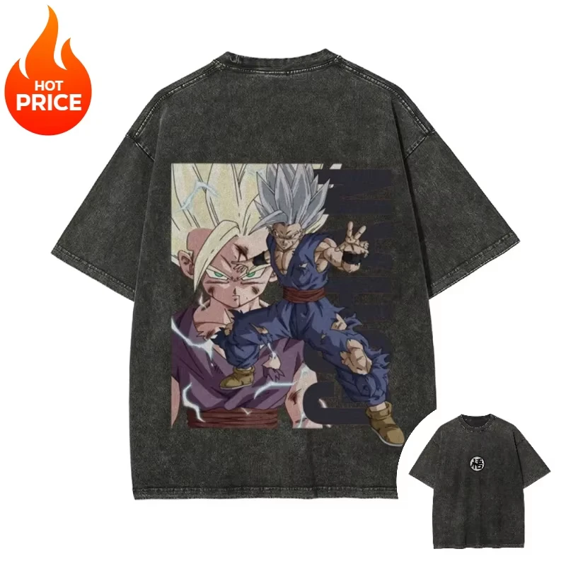 

Мужская летняя одежда 2026 Dragon Ball Son Gohan: комфортная, свободная, с эффектом потертости