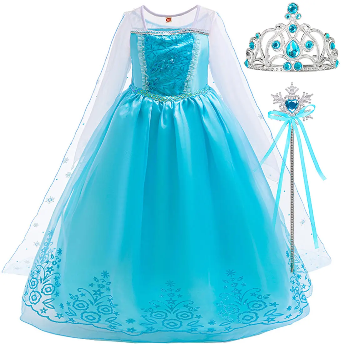 Disney New Elsa Dress for Girls 3-10 Yrs Halloween Carnival Easter Party Girl Cosplay Princess Elsa Dress + Accessories Set