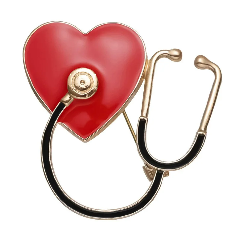 Personalized Heart Stethoscope Shape Brooches for Women Black Red Enamel Oil Brooch Pins Fashion Elegant Jewelry Accessories