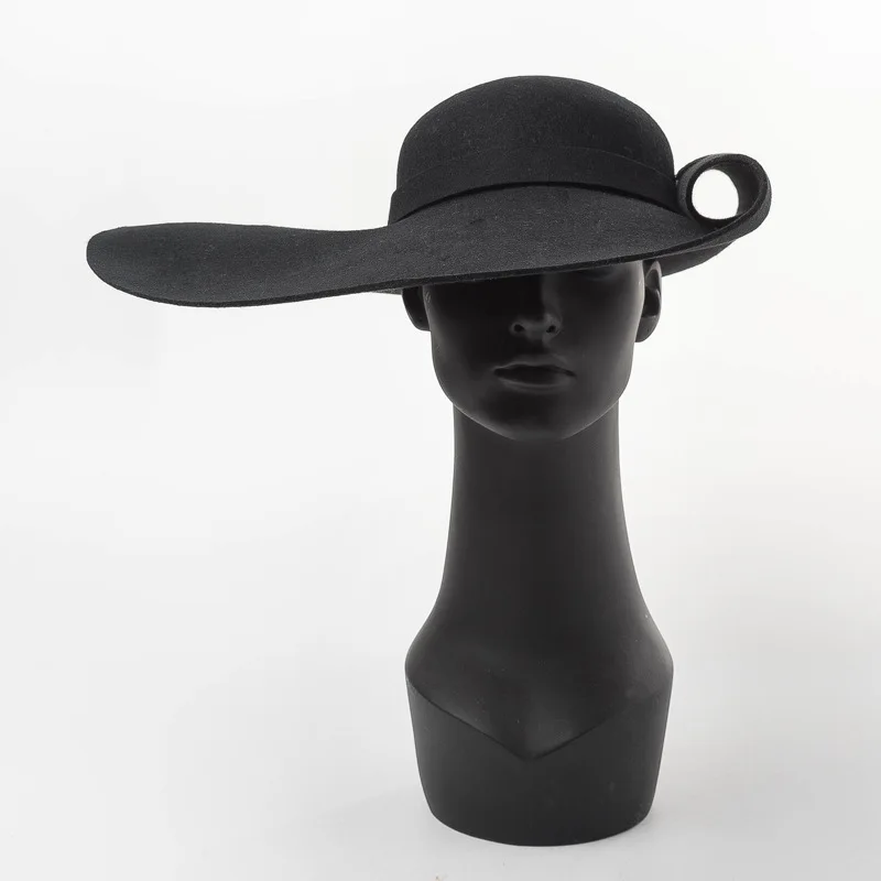 Ins Chic Winter Wool Felt Fold Fashion Model Show Style Wind Brim Leisure Lady Fedoras Cap Women Bowler Church Wedding Felt Cap