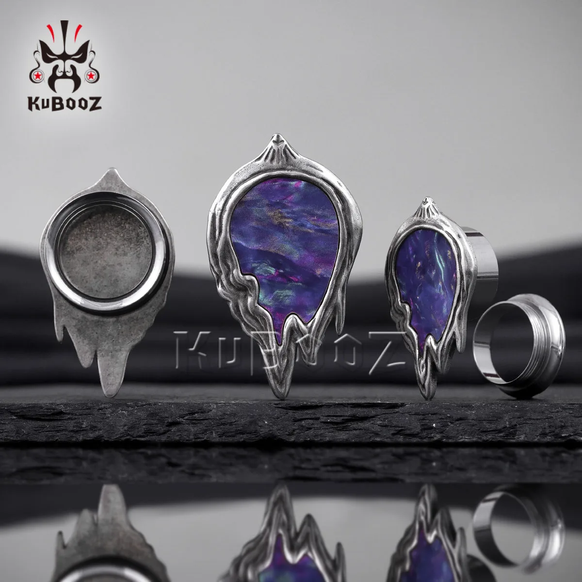 KUBOOZ 2PCS Retro Melt Photo Frame Ear Tunnel Stretchers Gauge Ear Expander Plugs Body Jewelry Earrings for Piercing