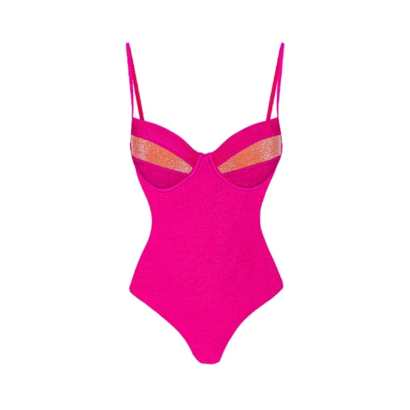 Women Swimsuit One Piece Halter Low Cut Bodysuit Rose Red Pleated Mesh Skirts Summer 2026 New Fashion Casual Bikini Set