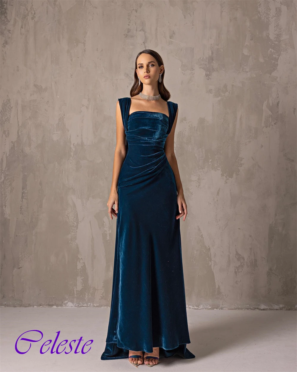 Customized Velour Straight Off the Shoulder Evening Dress Exquisite Ankle Length Party Dresses Fashion  Special Occasion Gowns